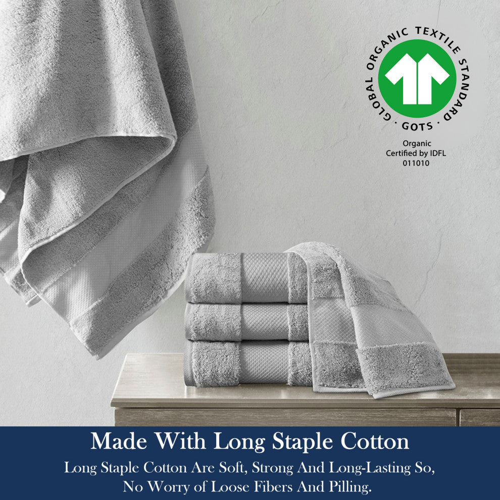 Delara 10-Piece Solid 100% Organic Cotton Plush Bath Towel Set 30"x58", Light Grey
