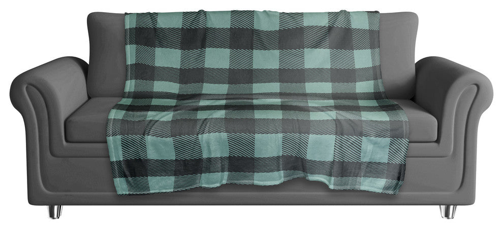 Teal Buffalo Check Plaid Fleece Blanket