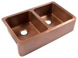 Adams Copper 36" Double Bowl Farmhouse Apron Front Undermount Kitchen Sink