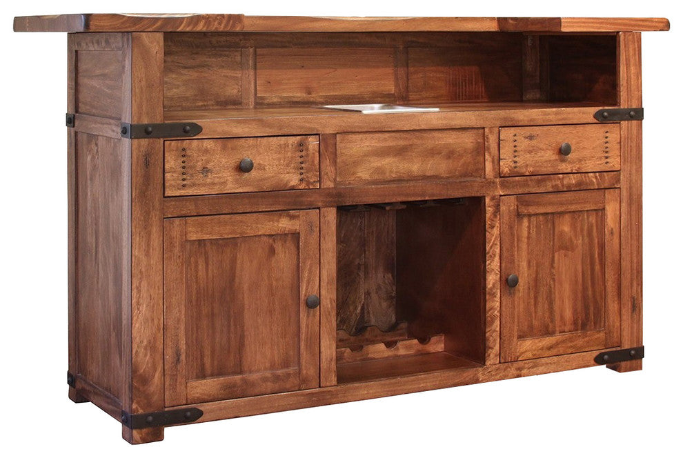 Parota 76" Bar With Wine Rack 2 Drawers 2 Doors and Shelves