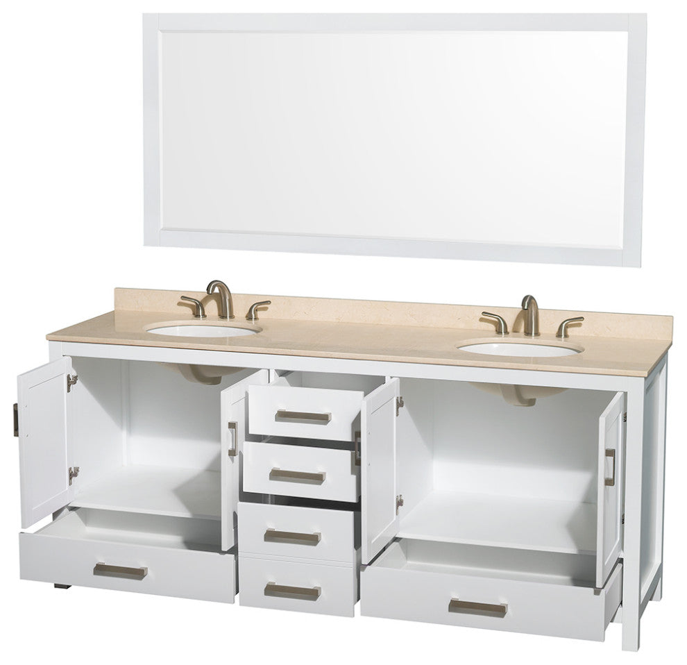 Wyndham WCS141480DWHIVUNOM70 80 Inch Dual Vanity with Oval Sinks and Mirror