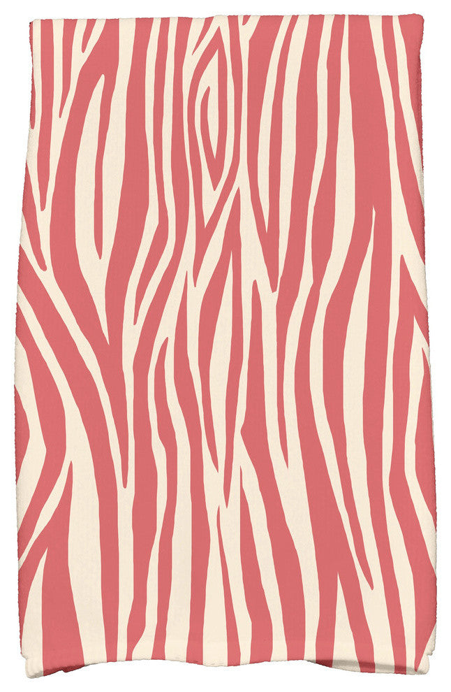 Wood Stripe Geometric Print Kitchen Towel, Coral