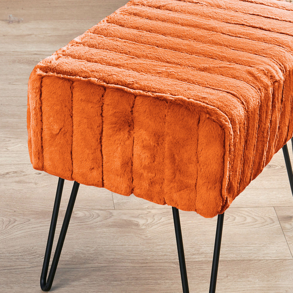 Serenta Super Mink Ottoman, Burnt Orange, 19''x13''x17''