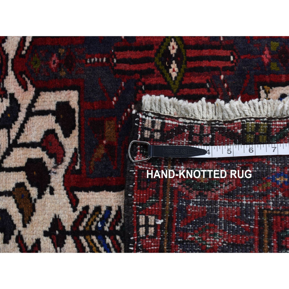 Crimson Red Vintage Persian Karajeh Pure Wool Hand Knotted Runner Rug 3'2"x10'5"