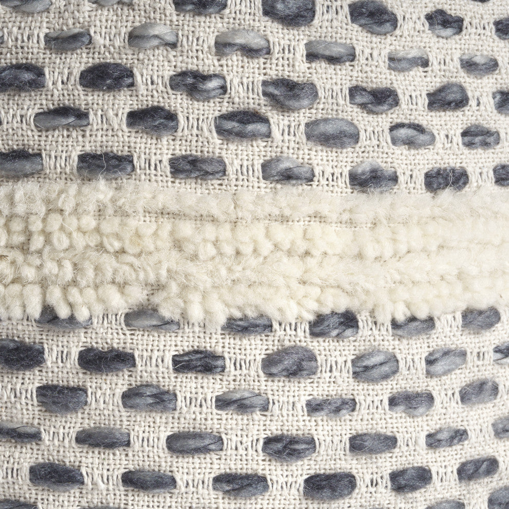 Quirk Rustic Striped Flatweave Cotton Blend  Pouf, White/ Navy