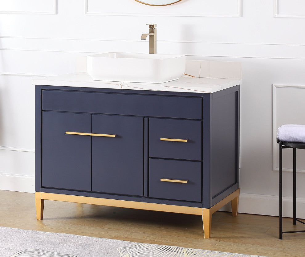 42" Tennant Brand Modern Style Navy Blue Beatrice Vessel Sink Bathroom Vanity