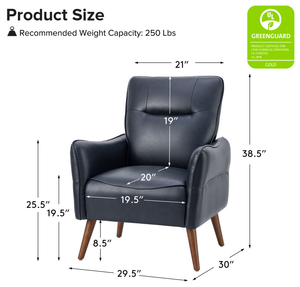 Vegan Leather Armchair Set of 2, Navy