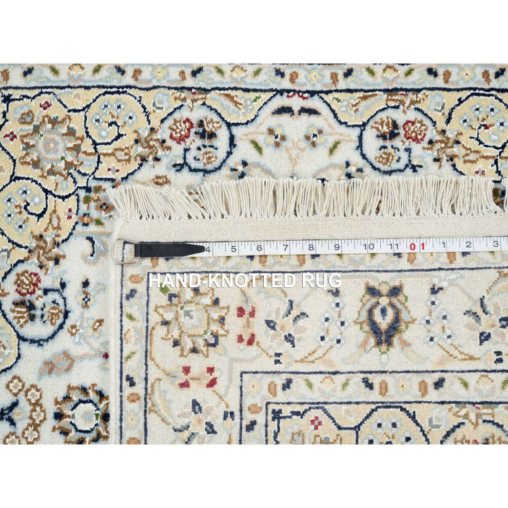 Ivory 250 KPSI Nain Flower Design Wool and Silk Hand Knotted Rug, 3'0"x3'1"