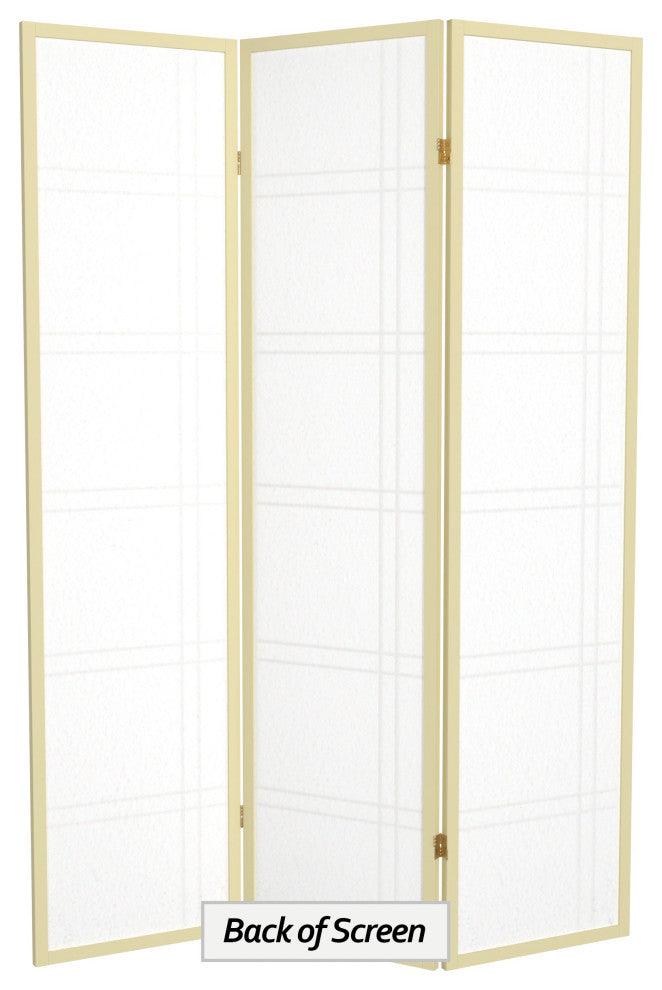 6' Tall Double Cross Shoji Screen, Special Edition, Ivory, 3 Panels
