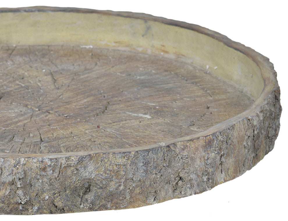 Benzara BM200905 Decorative Cemented Log Plate With Distressed Details, Gray