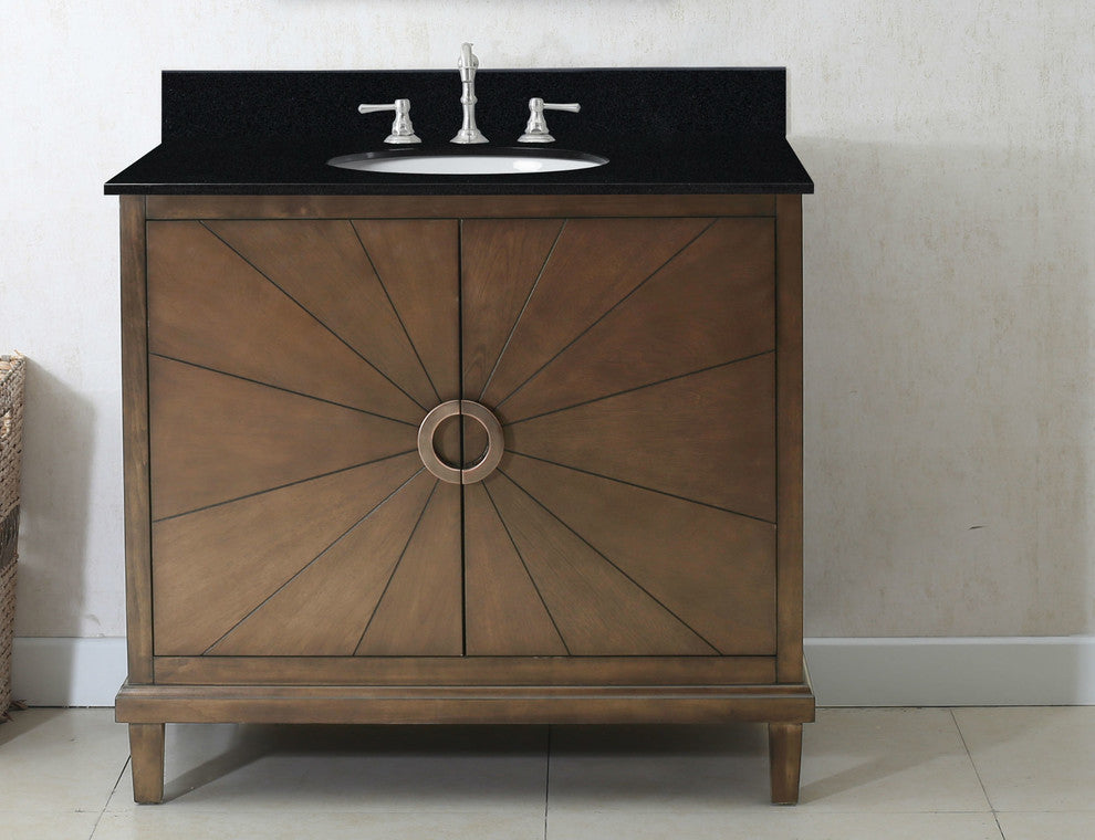 36" Antique Coffee Sink Vanity With Wlf6068 Top, No Faucet