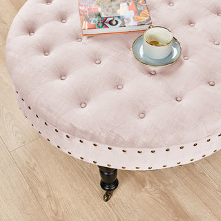 Textured Velvet Round Coffee Table, Softpink, 34''x34''x17''