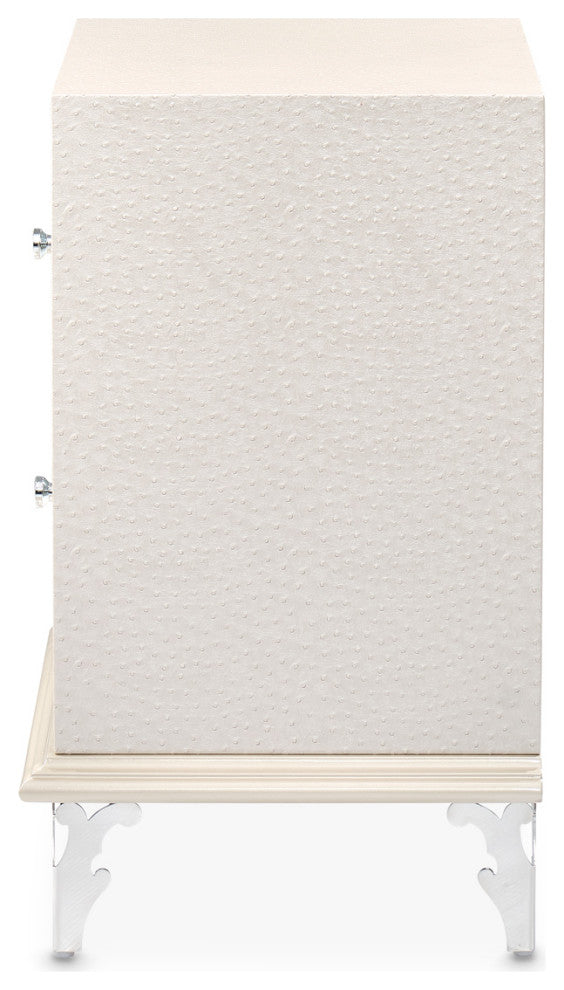 AICO Michael Amini Hollywood Loft Upholstered Nightstand, Frost