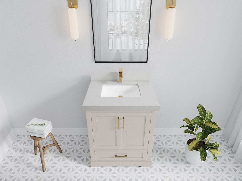 Boston 30" Single Sink Bath Vanity in Fine Grain 2" Carrara Quartz