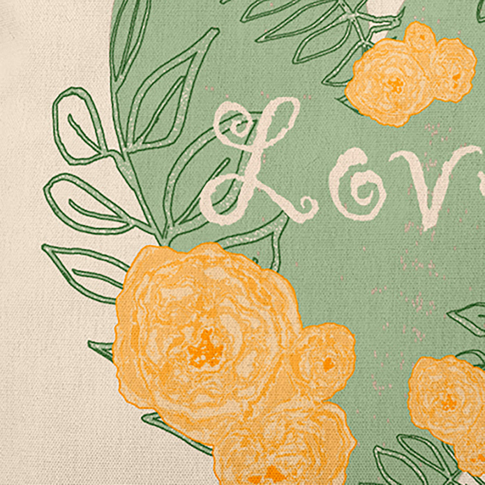 Love And Roses Decorative Throw Pillow, Fresh Green, 16"x16"