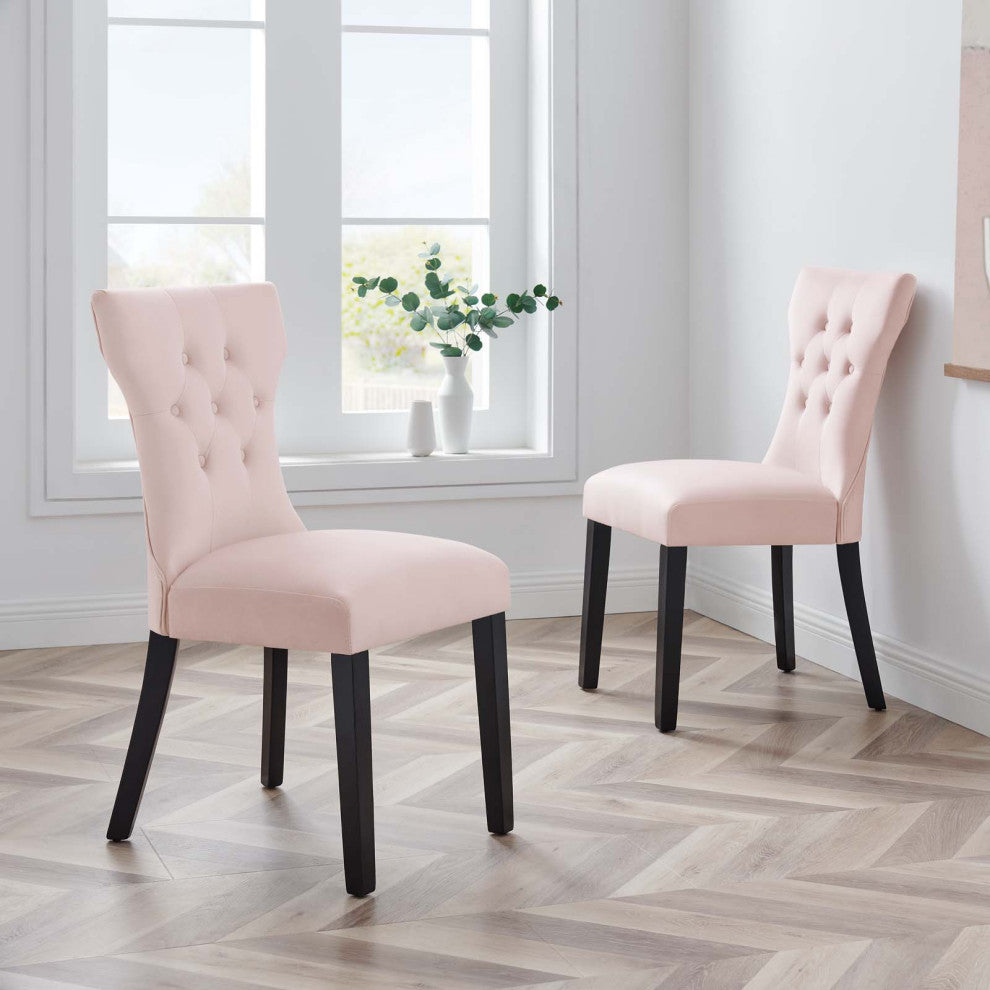 Side Dining Chair, Set of 2, Pink, Velvet, Modern, Cafe Bistro Hospitality