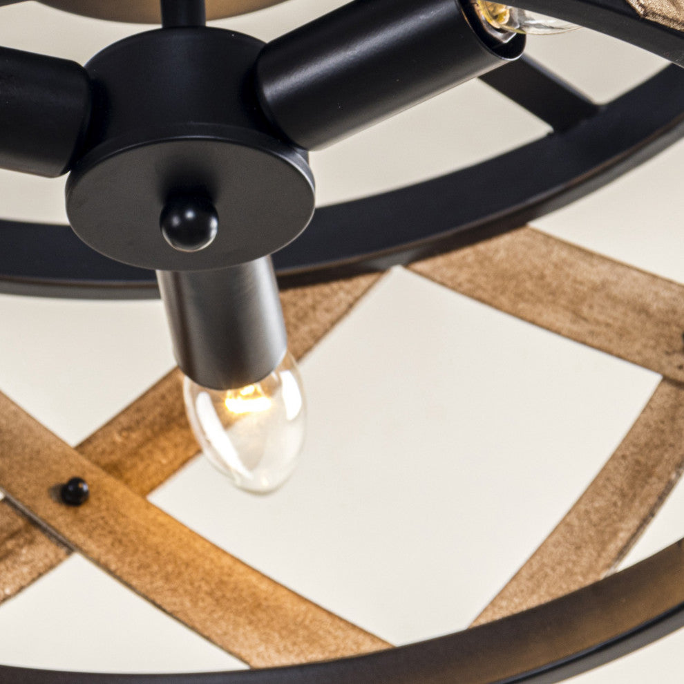 3-light Cicle Wood Rustic Chandelier