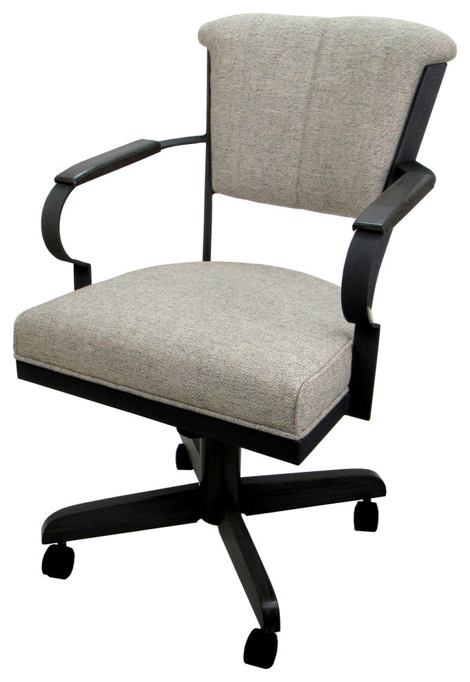 Miami Swivel Metal Caster Chair Wood Armrests - Pitt Base, Portwood Ash - Black