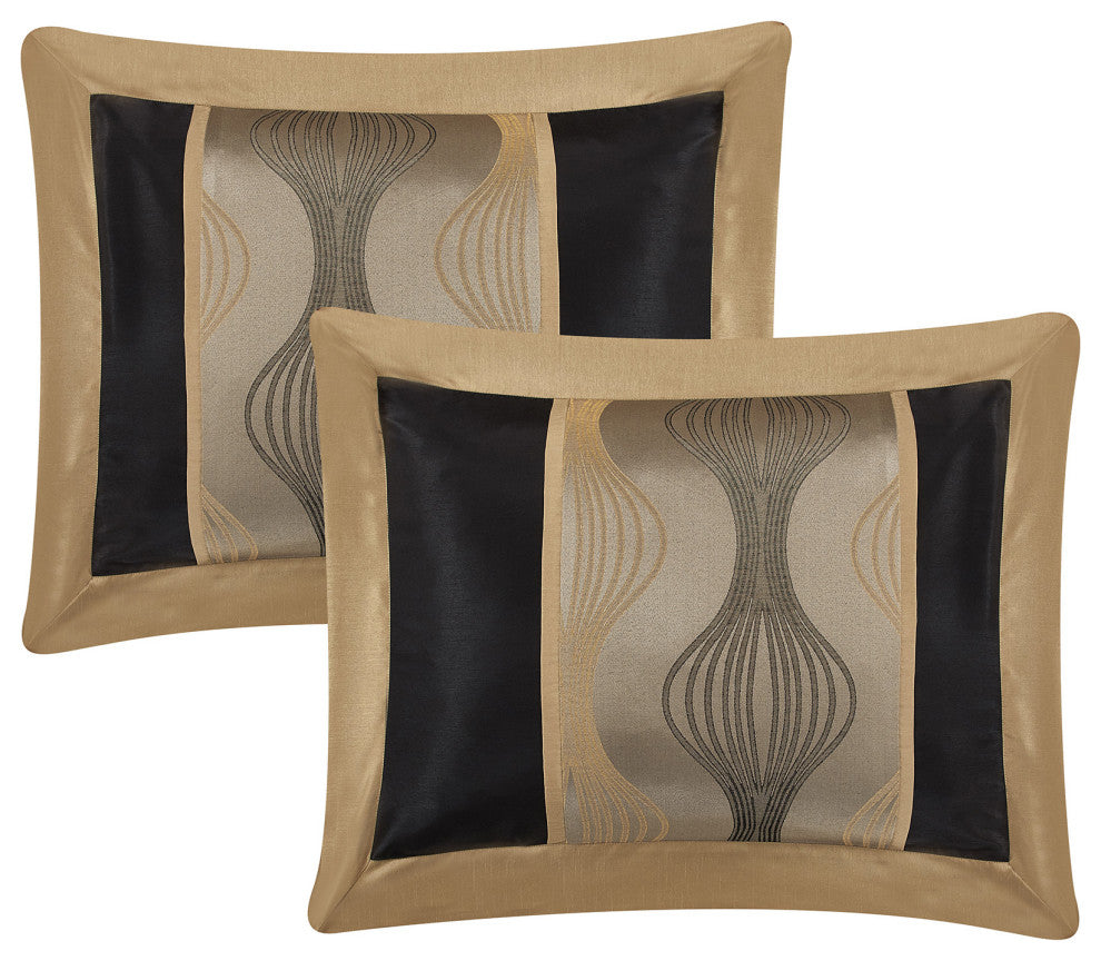 Kath 7-Piece Jacquard Comforter Set, Black Gold, Queen