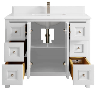 Nashville 42" Single Sink Bath Vanity, White 1.5" White Quartz