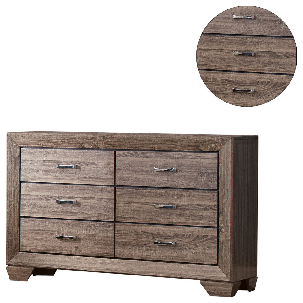 Wood Dresser with 6 Drawers, Washed Taupe