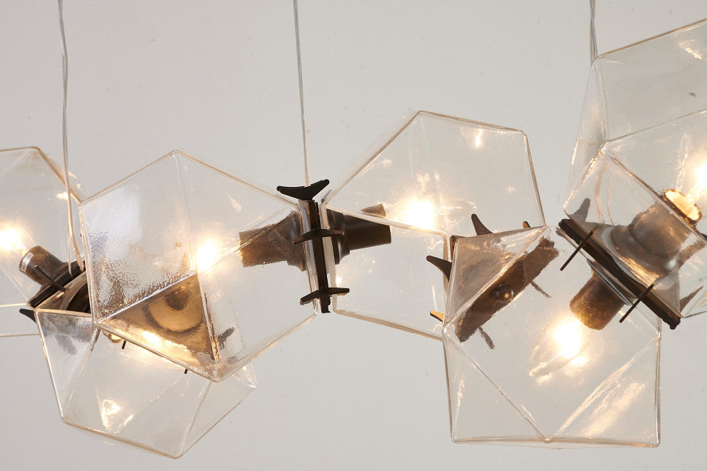 8-Light Black Stainless Steel Chandelier With A Clear Glass Cubed