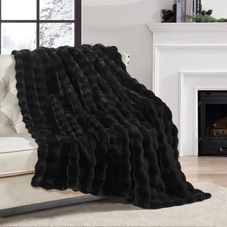 Textured Bubble Faux Fur Throw Blanket, Black, 50''x60''