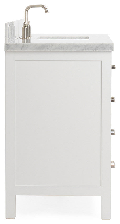 ARIEL Cambridge 55" Single Rectangle Sink Bathroom Vanity White With Marble Top