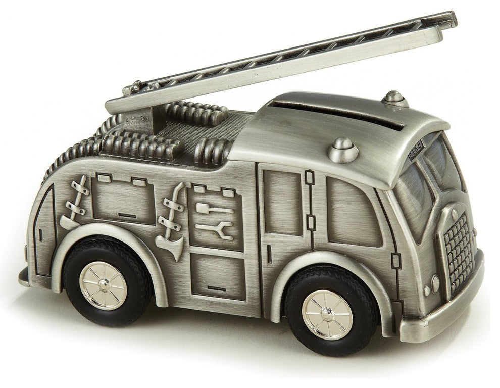 Elegance Fire Truck Money Bank, Pewter Finish