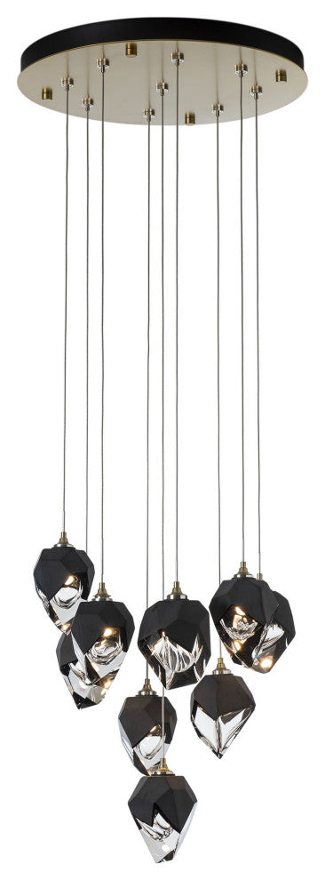 Chrysalis 9-Light Small Crystal Pendant Modern Brass Finish- Long, Black Crystal