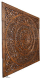 Tropical Floral Wood Carved Wall Panel. Unique Asian Home Decor, Dark Brown