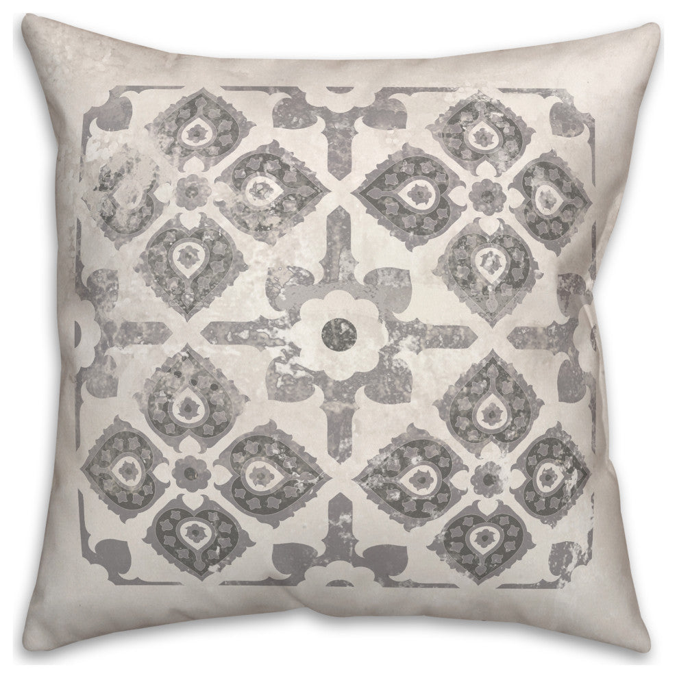 Gray Distressed Medallion 18x18 Spun Poly Pillow