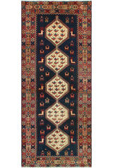 Fine Vintage Distressed Selin Navy/Ivory Runner, 4'0 x 9'8