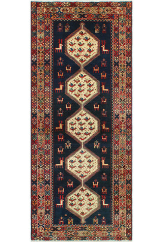 Fine Vintage Distressed Selin Navy/Ivory Runner, 4'0 x 9'8