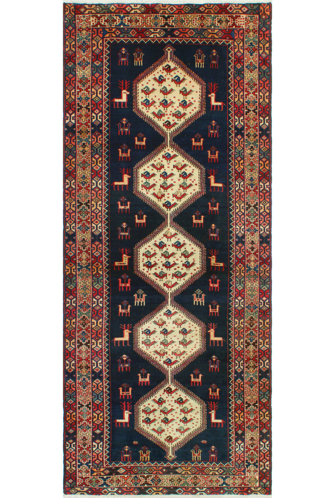 Fine Vintage Distressed Selin Navy/Ivory Runner, 4'0 x 9'8