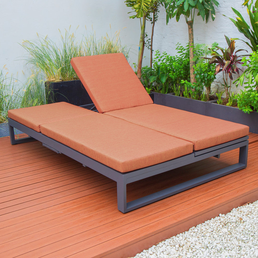 LeisureMod Chelsea Convertible 2-in-1 Sofa and Double Chaise Lounge, Orange