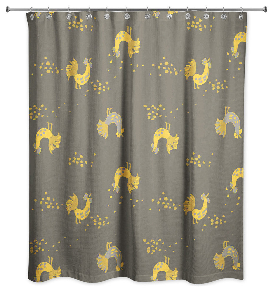 Rooster Pattern in Yellow Shower Curtain