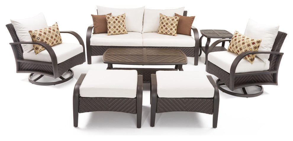 Barcelo 7 Piece Aluminum Outdoor Patio Motion Club Deep Seating Set, Cream