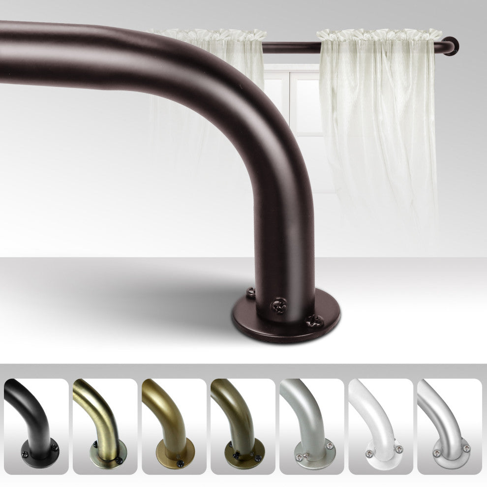Energy Saving Wrap Around Black Out Return Adjustable Window Curtain Metal Rod, Bronze, 32-52"
