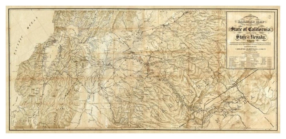 "The Central Part of the State of California, 1865" Paper Art, 42"x21"