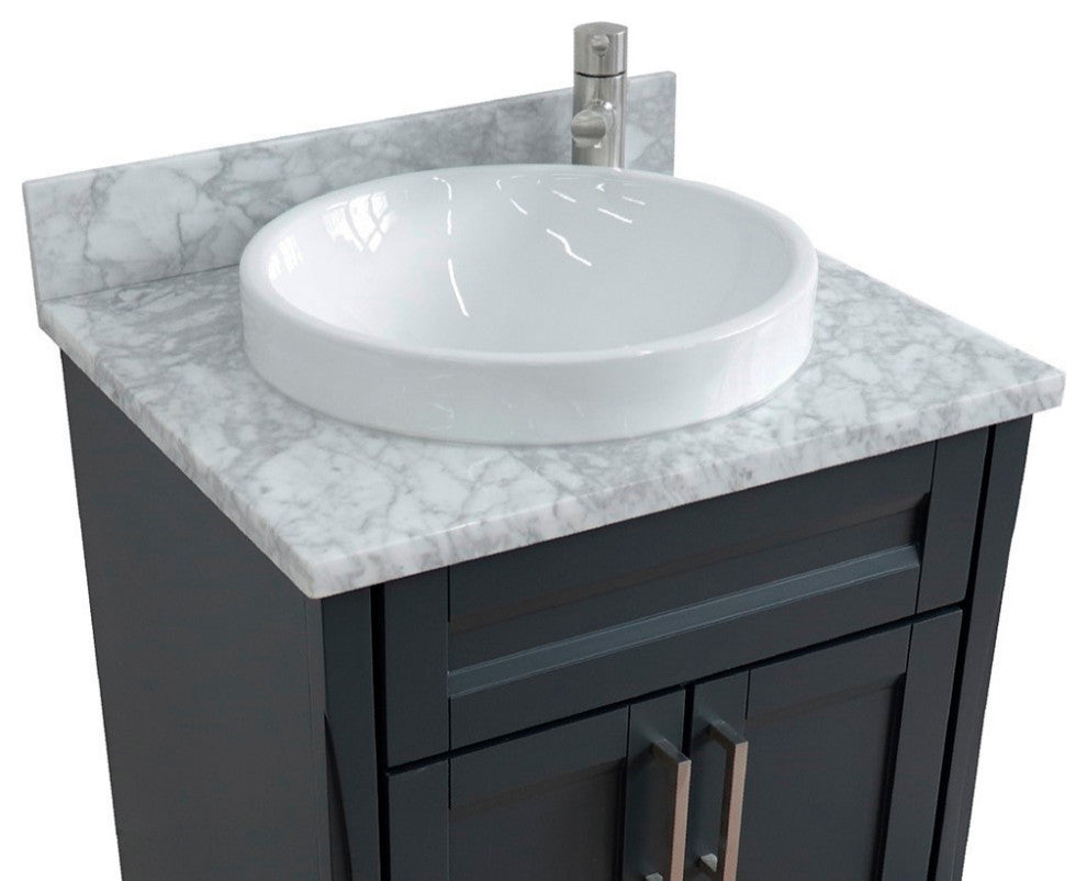 25" Single Sink Vanity, Dark Gray Finish With White Carrara Marble