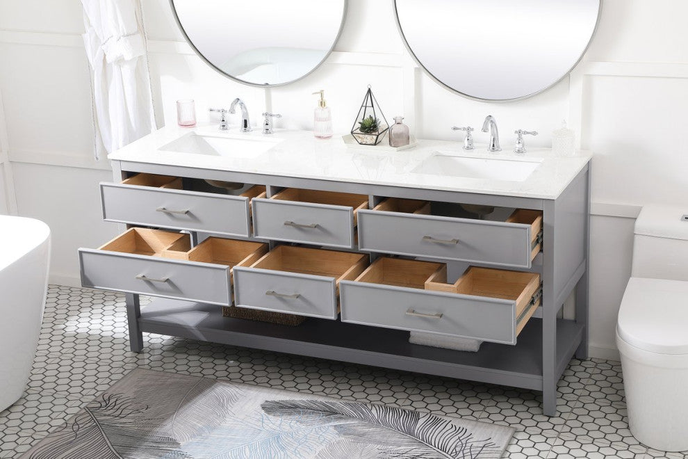 Sally 72" Double Bathroom Vanity, Gray