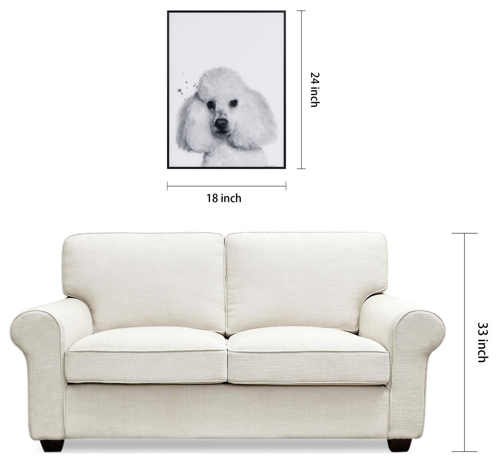 "Poodle" Black, White Portraits Printed Art Glass With A Black Aluminum Frame