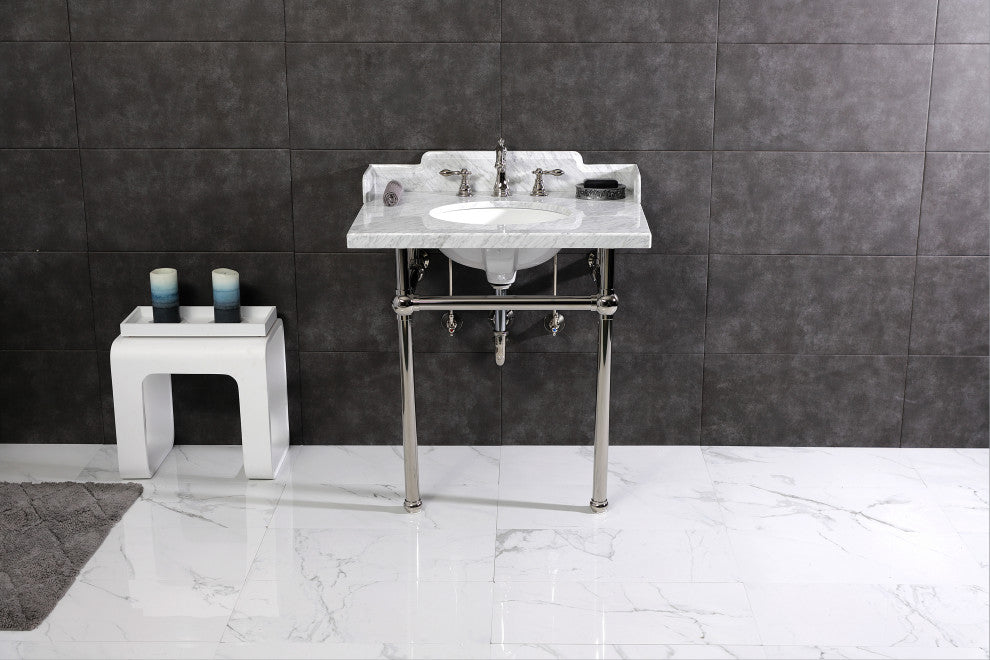 Kingston Brass LMS3030MB6 30" Carrara Marble Console Sink, Legs