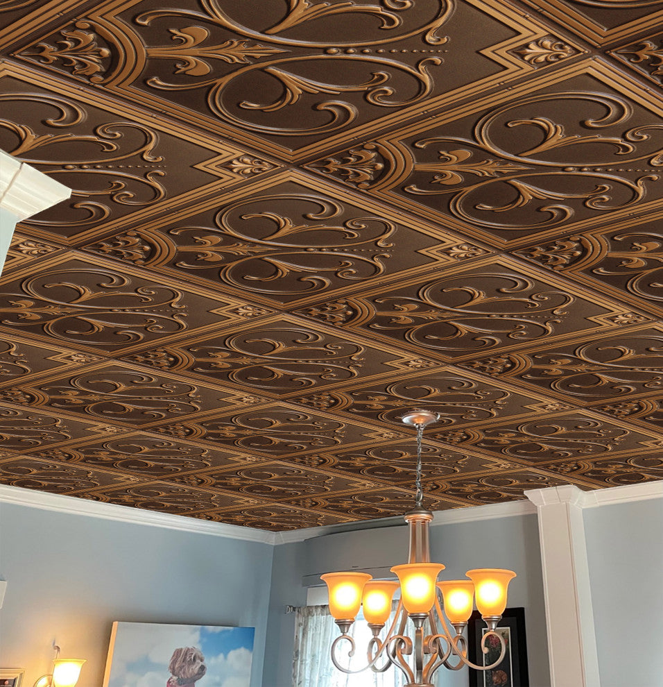 Antique Gold 3D Ceiling Panels, 2'x2', 100 Sq Ft, Pack of 25