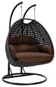 LeisureMod Mendoza Charcoal Wicker Hanging Double Egg Swing Chair, Brown