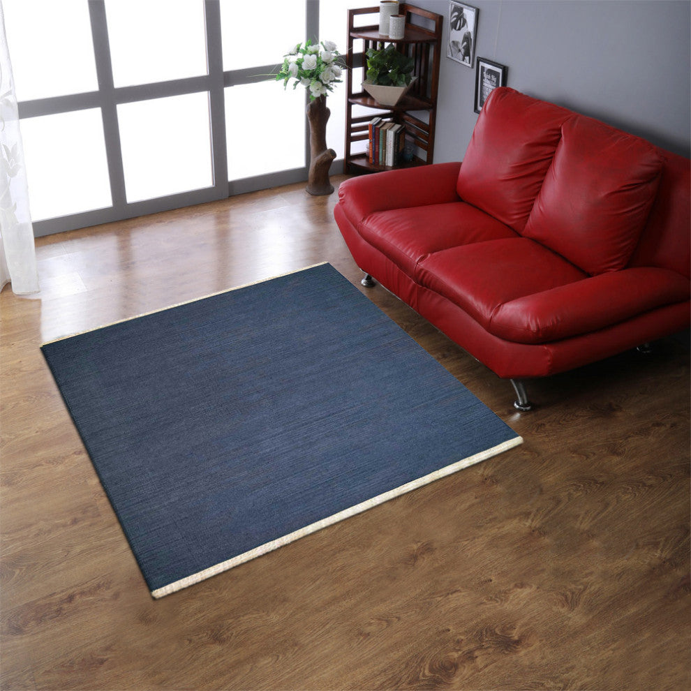 HAND WOVEN FLAT WEAVE KILIM WOOL ECO-FRIENDLY AREA RUGS, Rectangle, Blue, Solid, Blue, [Square] 8'x8'