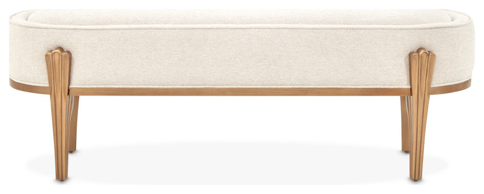 Camellia Field Accent Bench, Linen/Antique Gold
