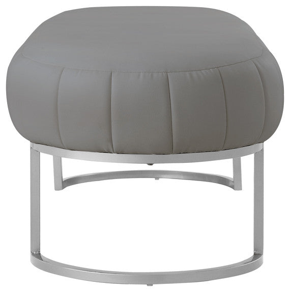 53" Gray and Silver Upholstered Faux Leather Bench