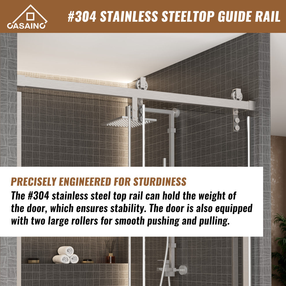 59-in to 60-in x 76-in Frameless Sliding Shower Door, Brushed Nickel
